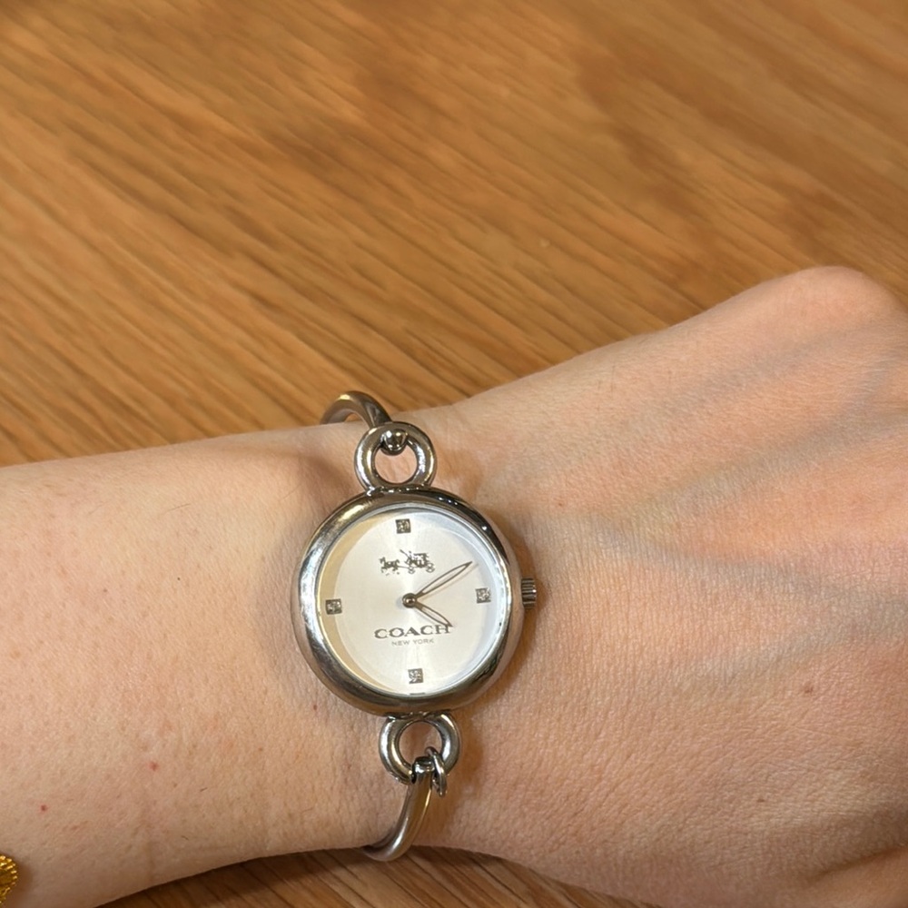Coach Silver Bracelet Watch with White Face